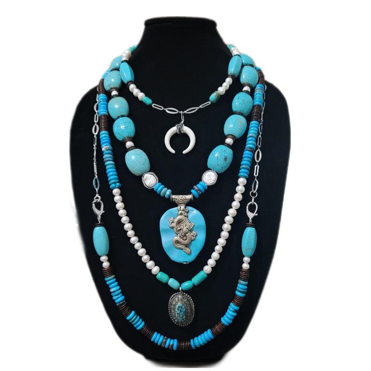 Antique Turquoise and Pearl Layered Necklace